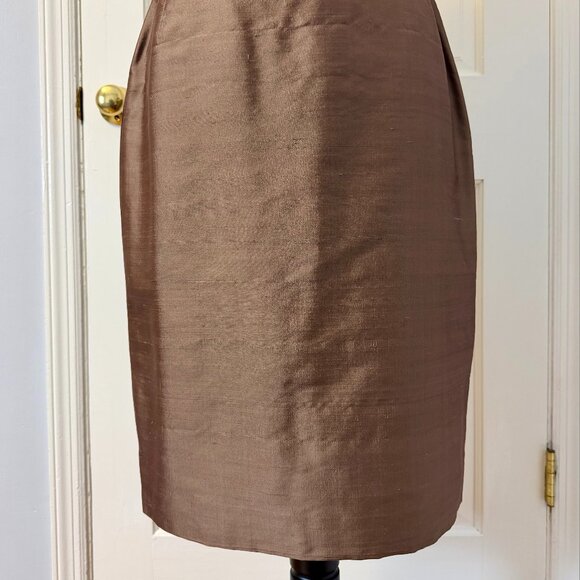 Vintage Oscar de la Renta Brown Raw Silk Skirt, Size 8 - Picture 2 of 6